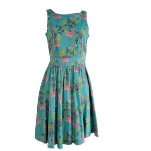 Lady Vintage Retro 50s Swing Dress Turquoise Teal and Pink Flamingos S6 Dapper